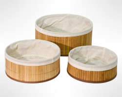 طقم سلال ديكور مدور خشب بوص بامبو مع قماش 3 قطع