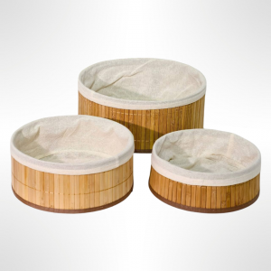 طقم سلال ديكور مدور خشب بوص بامبو مع قماش 3 قطع