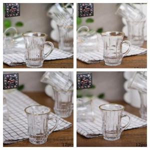 طقم كاسات شاي مع يد 12 قطعة زجاج حيف حز ذهبي GOLDEN Z81706JC7/8/9/YM6/BH12-M