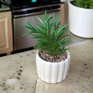 قوار ورد صبار 16 سم بورسلان ابيض محزز طولي M21-3