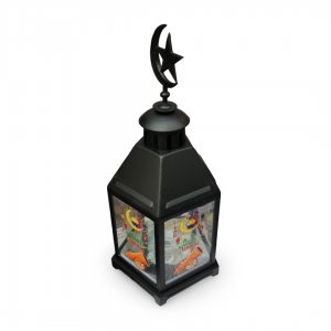 فانوس اسود بلاستيك اسود شكل قبة هلال مع نجمة من الاعلى وزجاج سادة ملون رمضان