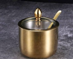 سكرية ذهبي مع غطاء وملعقة Seasoning.C