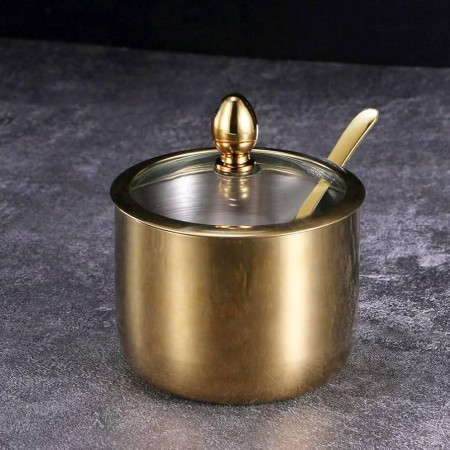 سكرية ذهبي مع غطاء وملعقة Seasoning.C