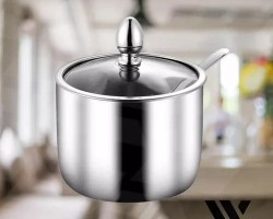  سكرية فضي مع غطاء ومعلقة Seasoning.C