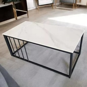 طاولة مستطيل معدن اسود وجه حرانيت ابيض