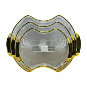 طقم صواني اكريليك ثقيل شكل بوسة 3 قطع محزز حيف وايدي ذهبية 9-25