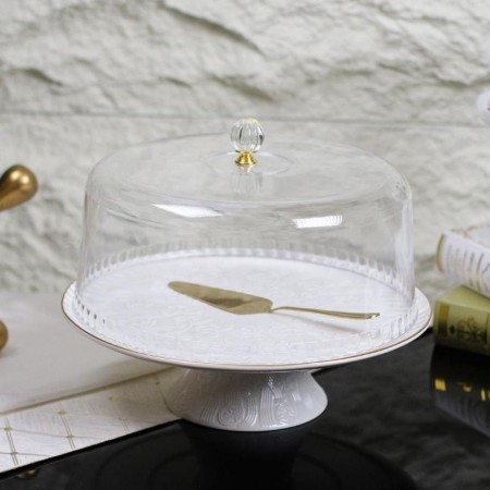 جاط كعك بقاعدة بورسلان ابيض حيف مذهب 12 انش