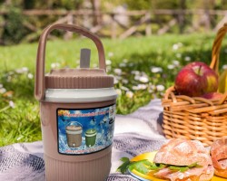 ثلاجة - حافظة مياه - مطرة مياه مع يد وحنفية طقم 2.2 لتر