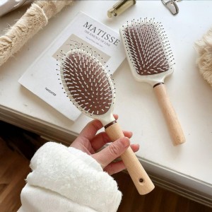 فرشاة - مشاطة شعر يد خشبية بامبو مستطيل وبيضاوي