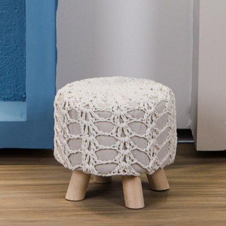 مقعد ديكور / بفة قماش صنارة صوف هندي 4 ارجل خشبية مقاس 50 × 30 سم 