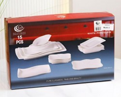 طقم صحون بورسلان ابيض سيرفس مستطيل 15 قطعة