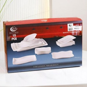 طقم صحون بورسلان ابيض سيرفس مستطيل 15 قطعة