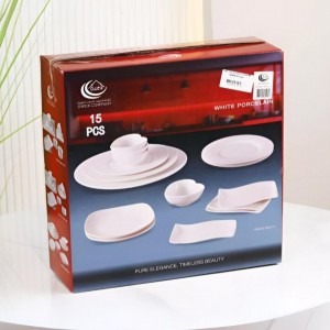 طقم صحون بورسلان ابيض سيرفس مدور 15 قطعة
