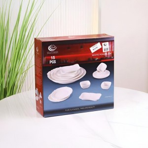 طقم صحون بورسلان ابيض سيرفس مشرف قلب  15 قطعة