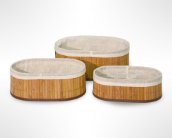 طقم سلال ديكور بيضاوي خشب بوص بامبو مع قماش 3 قطع