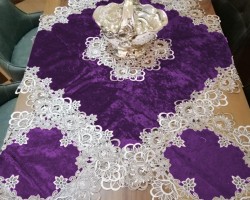 شرشف طاولة وسط + 4 وجه اسكمله سادة مخمل شمواه ثقيل FH22