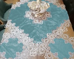 شرشف طاولة وسط + 4 وجه اسكمله سادة مخمل شمواه ثقيل FH22