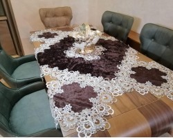 شرشف طاولة وسط + 4 وجه اسكمله سادة مخمل شمواه ثقيل FH22