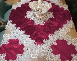 شرشف طاولة وسط + 4 وجه اسكمله سادة مخمل شمواه ثقيل FH22