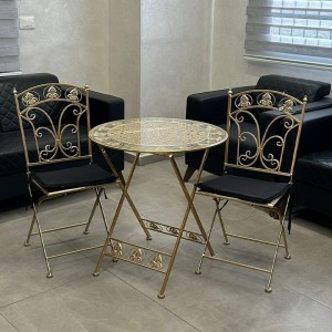 طاولة معدن ذهبي قابل للطي وجه زجاج