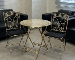 كرسي معدن ذهبي قابل للطي مع فرش