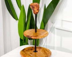 مضيفة مدور ديكور خشب بامبو ثقيل 2 طبقة في الوسط حامل مقبض 20 سم + 26 سم