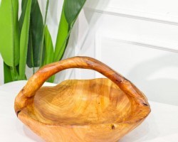 سلة فواكه خشب طبيعي مدور زان د قوس حجم كبير 40 سم