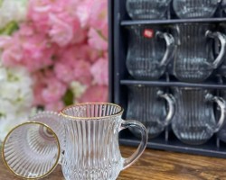 كاسات شاي عدد 12 سعة 140 مل مع بطن حز ذهبي من الاعلى