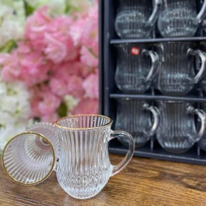 كاسات شاي عدد 12 سعة 140 مل مع بطن حز ذهبي من الاعلى