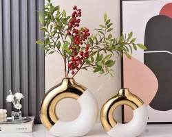 طقم تحف / مزهريات ابيض مذهب مدور دونت باونتي بورسلان 3 قطع