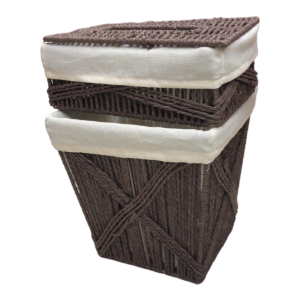 سلة مهملات مع علبة محارم قش مجدول ثقيل 