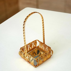 حمالة فناجين قهوة - مضيفة تمر - تمرية مذهب بيوتر مع أرضية زجاج مدور ومربع عرض 