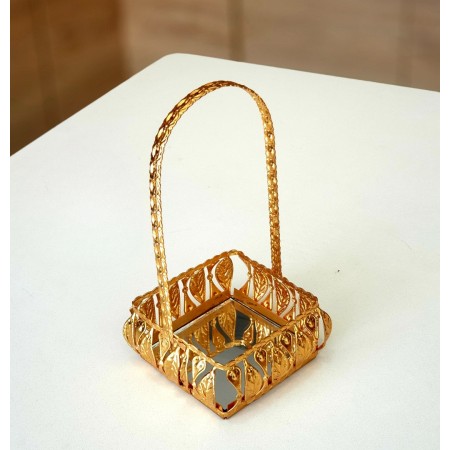 حمالة فناجين قهوة - مضيفة تمر - تمرية مذهب بيوتر مع أرضية زجاج مدور ومربع عرض 