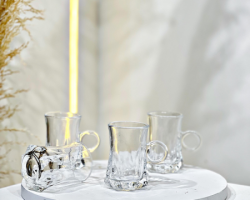 طقم/12 كاسات شاي زجاج سادة مضلع يد حلقة TC5281