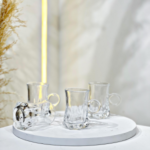 طقم/12 كاسات شاي زجاج سادة مضلع يد حلقة TC5281