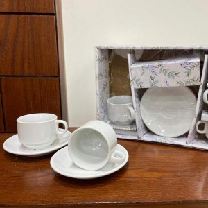 طقم فناجين قهوة مطاعم بورسلان ابيض مع استكانات 24 قطعة طقم فناجين قهوة مطاعم بورسلان ابيض مع استكانات 24 قطعة