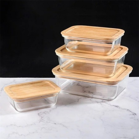 طقم حافظة طعام - طبروير / تبروير زجاج 4 قطع مع غطاء بامبو
