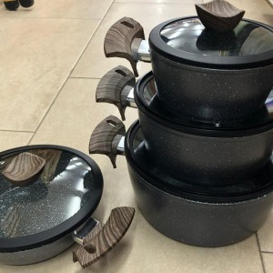 طقم طناجر جرانيت بيج مع غطاء طناجر 18 - 22 - 26+ حيف واطي 24 محكم الاغلاق 8 SAL