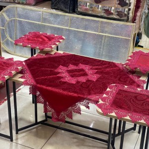 شرشف طاولة وسط + 4 وجه اسكمله سادة مخمل CNC-new ثقيل FH24