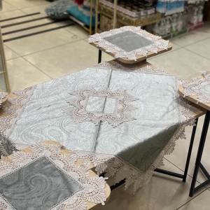 شرشف طاولة وسط + 4 وجه اسكمله سادة مخمل CNC-new ثقيل FH24