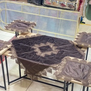 شرشف طاولة وسط + 4 وجه اسكمله سادة مخمل CNC-new ثقيل FH24