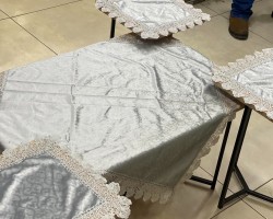 شرشف طاولة وسط + 4 وجه اسكمله سادة مخمل CNC ثقيل FH23