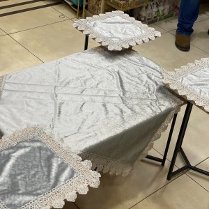 شرشف طاولة وسط + 4 وجه اسكمله سادة مخمل CNC ثقيل FH23