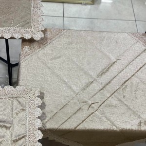 شرشف طاولة وسط + 4 وجه اسكمله سادة مخمل CNC ثقيل FH23