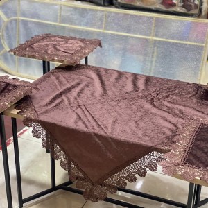 شرشف طاولة وسط + 4 وجه اسكمله سادة مخمل CNC ثقيل FH23