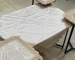 شرشف طاولة وسط + 4 وجه اسكمله سادة مخمل CNC ثقيل FH23