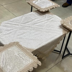 شرشف طاولة وسط + 4 وجه اسكمله سادة مخمل CNC ثقيل FH23