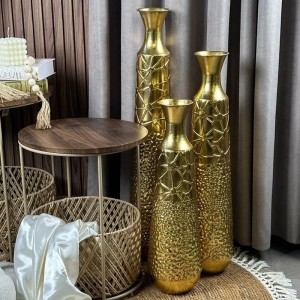 فازة معدن 89 سم شكل جرة ذهبي مع زخرفة ذهبي ستيل حجم كبير BD141-16 