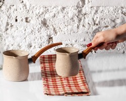 طقم غلايات قهوة جرانيت ابيض احجام 9-10-11 سم يد عظم بدون غطاء