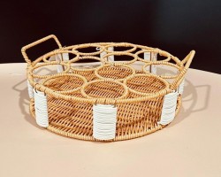 حمالة فرش مدور 12عين مع ايدي معدن مجدول خيش 33 سم